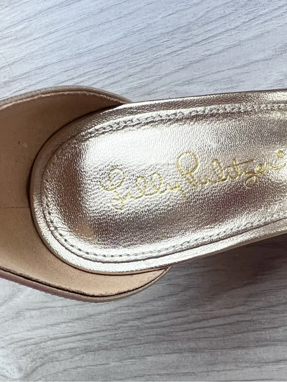 Lilly Pulitzer Jenna Wedge Sandals — Gold Metallic, Size 8.5